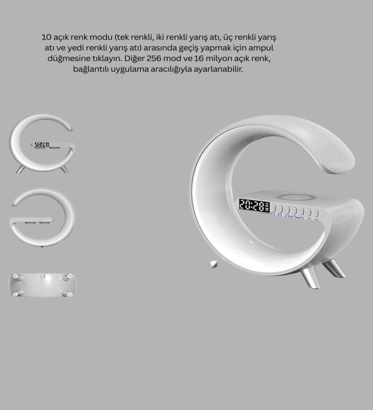 Bluetooth Hoparlörlü RGB Atmosfer Lambası Kablosuz Şarj ve Saat Özellikli - Lisinya