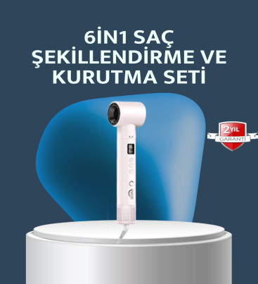 6-in-1 Saç Şekillendirme Seti Yüksek Hızlı Motor Negatif İyon LCD Ekran - Lisinya