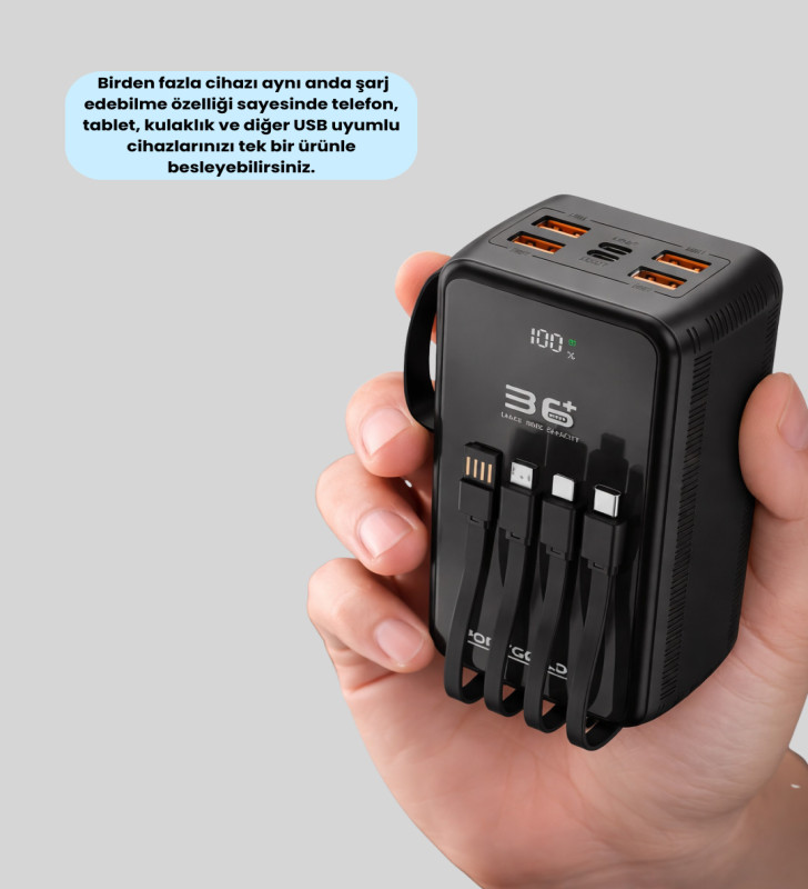 Yüksek Kapasiteli Powerbank Hızlı Şarj ve Kablosuz Destekli - Lisinya