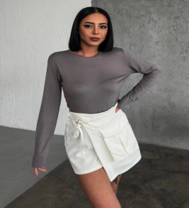 Rahat Ve Şık Uzun Kollu Bisiklet Yaka Likralı Viskon Penye Body Füme ( Lisinya )