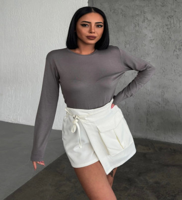Rahat Ve Şık Uzun Kollu Bisiklet Yaka Likralı Viskon Penye Body Füme ( Lisinya )