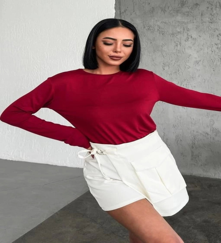 Rahat Ve Şık Uzun Kollu Bisiklet Yaka Likralı Viskon Penye Body Bordo ( Lisinya )