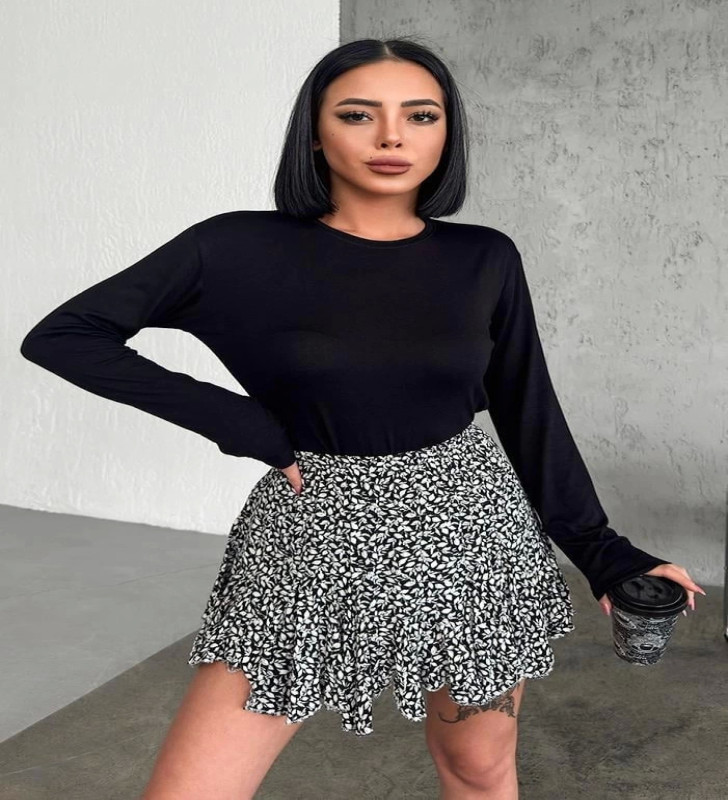 Rahat Ve Şık Uzun Kollu Bisiklet Yaka Likralı Viskon Penye Body Siyah ( Lisinya )