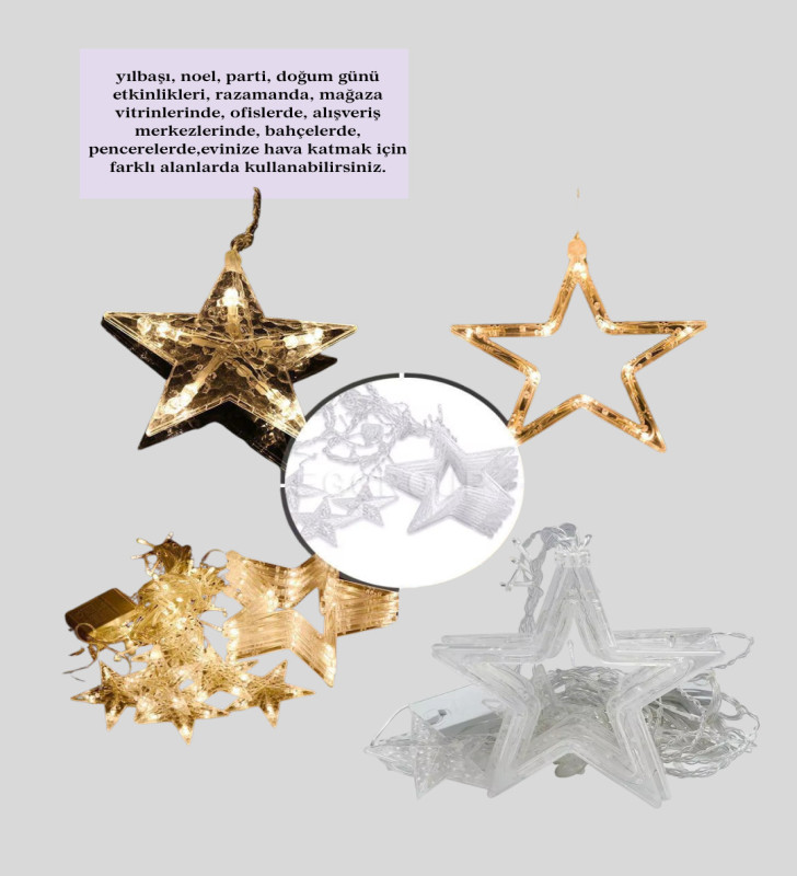 Yıldız Desenli Perde Tipi Peri Led 3x3 Metre Aydınlatma - Lisinya