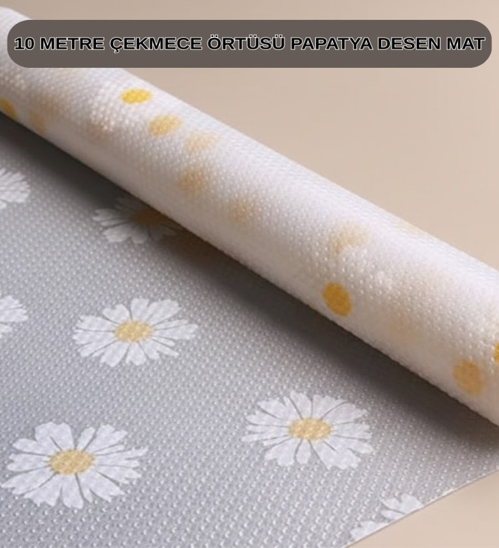 10 Metre Papatya Desenli Kaymaz Çok Amaçlı Dolap İçi Örtü - Lisinya