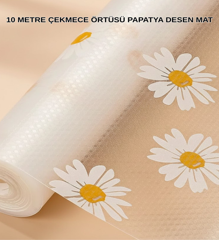 10 Metre Papatya Desenli Dolap İçi Kaymaz Koruyucu Mat - Lisinya