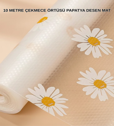 10 Metre Papatya Desenli Dolap İçi Kaymaz Koruyucu Mat - Lisinya