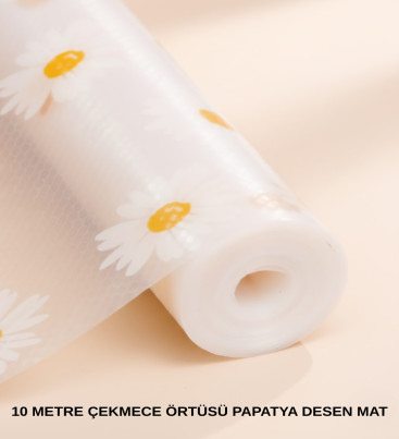 10 Metre Papatya Desenli Yapışmaz Kaydırmaz Çekmece Örtüsü - Lisinya