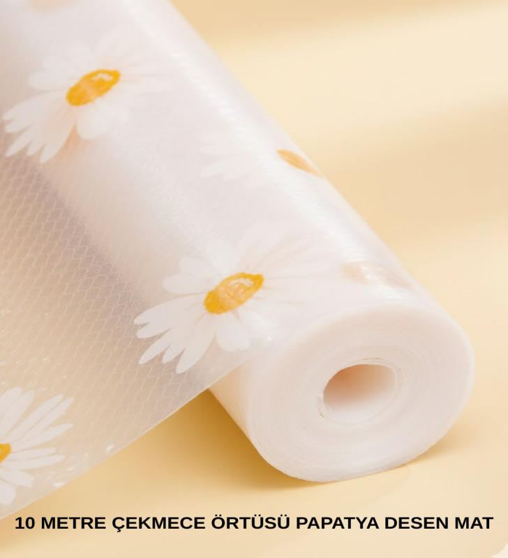 10 Metre Papatya Desenli Kaymaz Dolap ve Çekmece İçi Mat - Lisinya