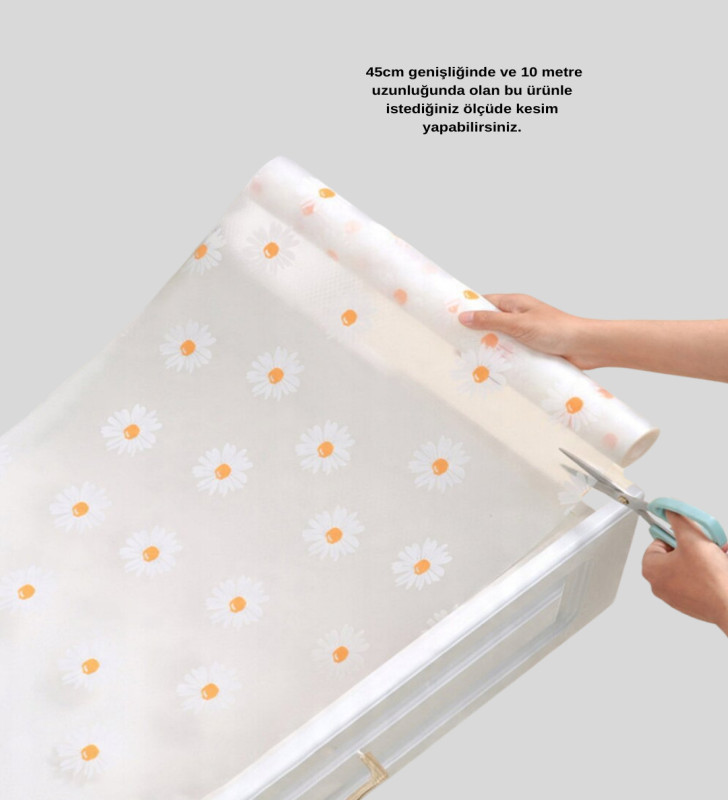 10 Metre Papatya Desenli Kaymaz Dolap ve Çekmece İçi Mat - Lisinya