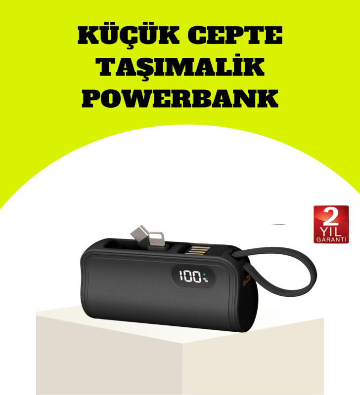Dahili Type-C Konektörlü Mini 2000mAh Powerbank - Lisinya