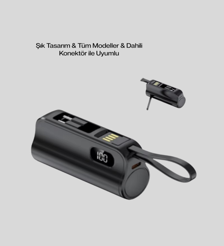 Dahili Type-C Konektörlü Mini 2000mAh Powerbank - Lisinya