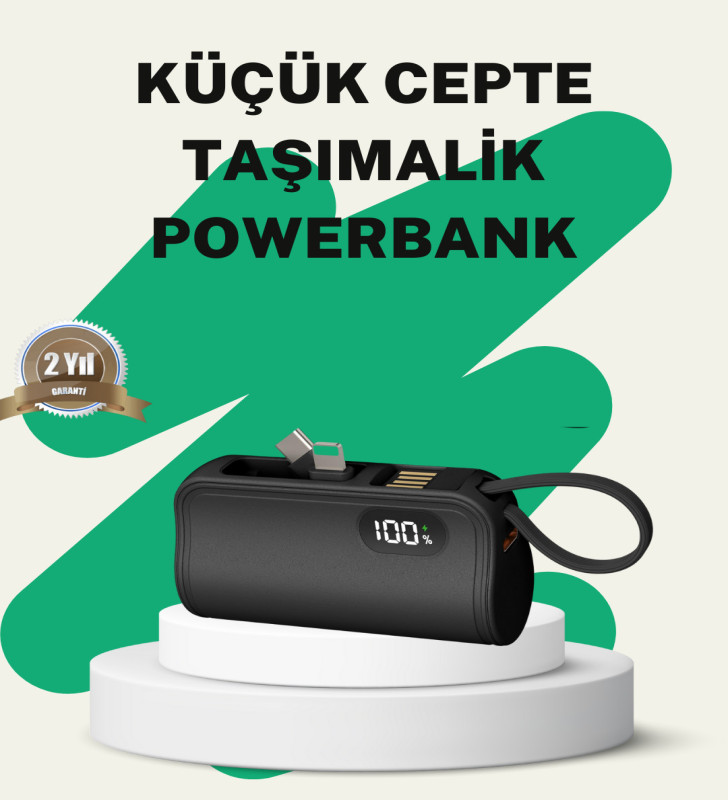 2000mAh Mini Powerbank Dahili Konektörlü PD 20W - Lisinya