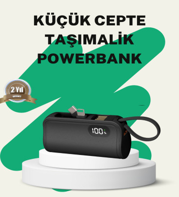 2000mAh Mini Powerbank Dahili Konektörlü PD 20W - Lisinya