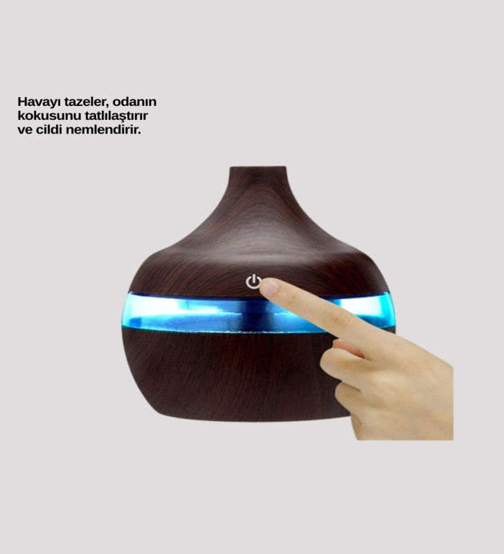 Aromaterapi Uyumlu 300 ml LED Işıklı Oda Kokusu Difüzörü - Lisinya