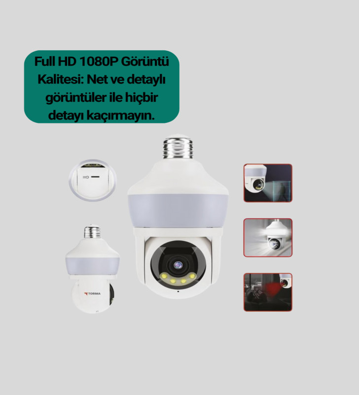 1080P Görüntü Kaliteli Wi-Fi Ampul Tipi Güvenlik Kamerası - Lisinya