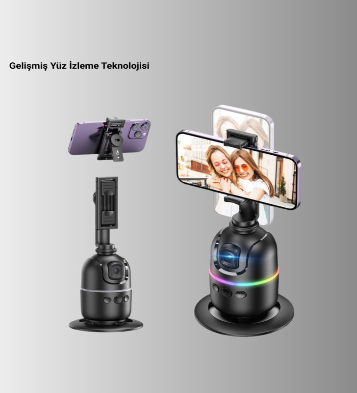 Telefon ve Kamera Uyumlu 360° Otomatik Takipli Akıllı Masa Tripodu - Lisinya