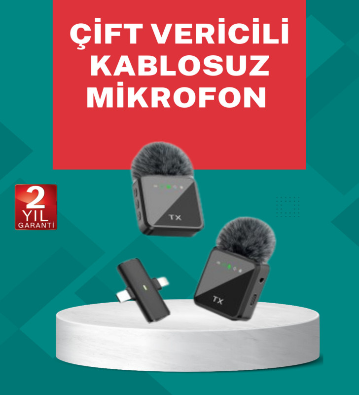 Profesyonel Ses Kayıtları İçin 2’li Kablosuz Yaka Mikrofon Seti - Lisinya