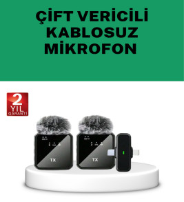 Canlı Yayın ve Video Çekimleri İçin Çiftli Kablosuz Yaka Mikrofon - Lisinya