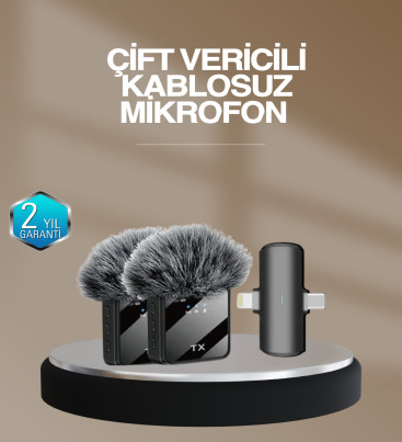2’li Kablosuz Yaka Mikrofonu Type-C ve Lightning Uyumlu Profesyonel Set - Lisinya