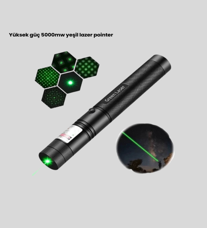Uzun Mesafe Görünürlüklü Yeşil Lazer Pointer Şarjlı - Lisinya