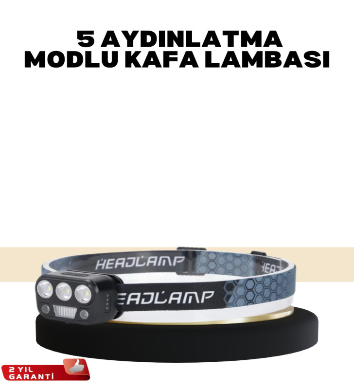 Kamp ve Trekking İçin Sensörlü LED Kafa Lambası - Lisinya