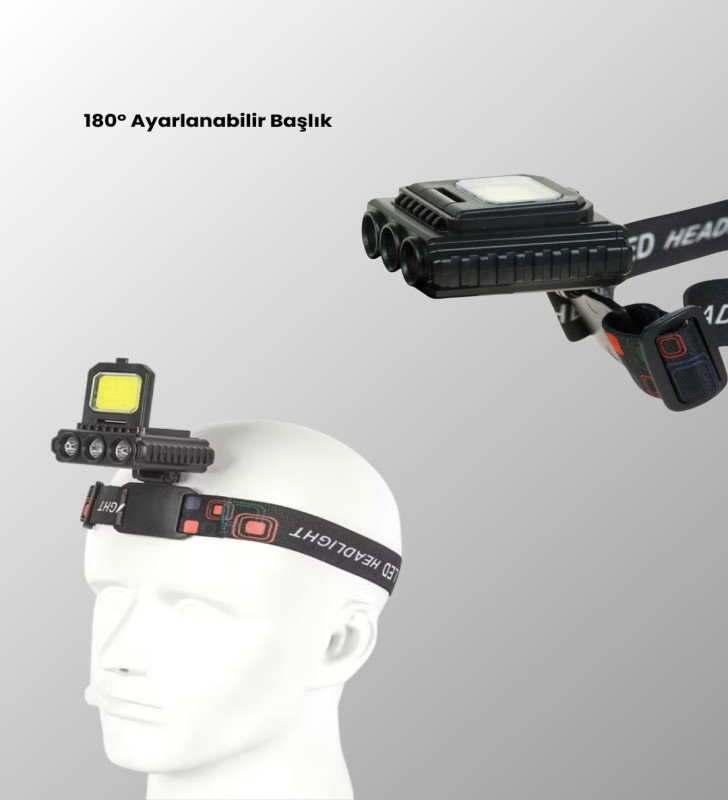 USB Şarjlı Kafa Feneri 800 Lumen Ayarlanabilir COB ve XPE LED - Lisinya