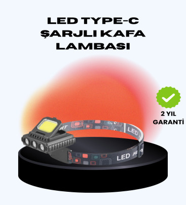 COB + XPE LED Kafa Feneri 800 Lumen USB Type C Şarjlı Çok Modlu - Lisinya