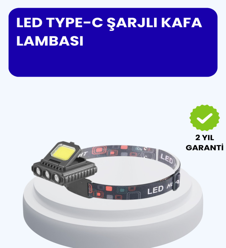 800 Lumen LED Kafa Lambası COB ve XPE Led Type C Şarjlı Ayarlanabilir - Lisinya