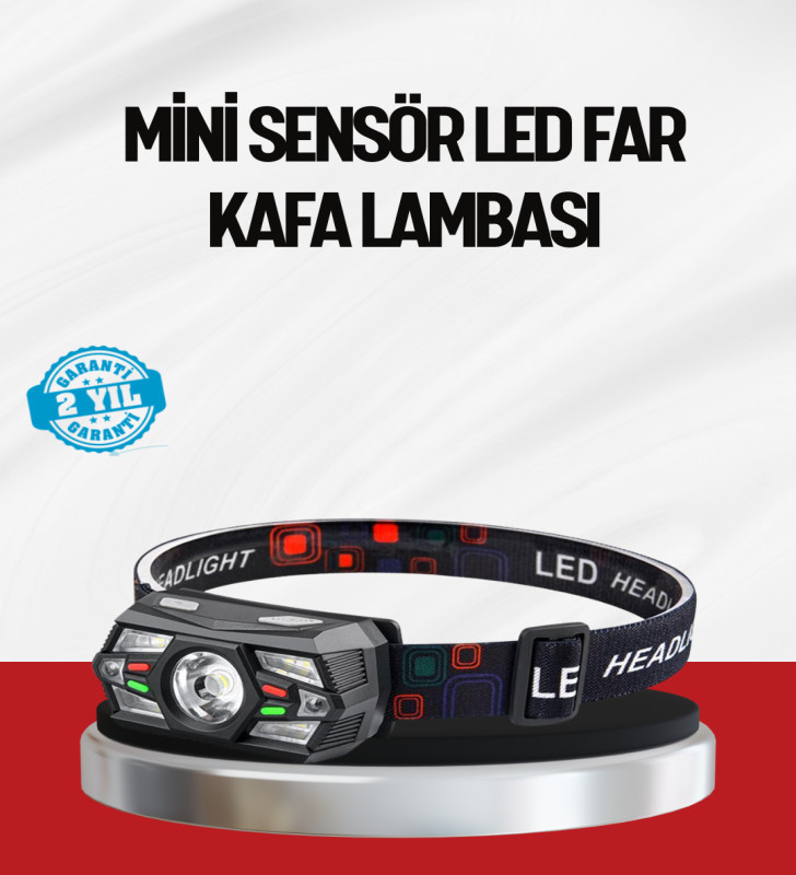 Sensörlü LED Kafa Lambası Kırmızı Beyaz Işık Ayarlanabilir - Lisinya