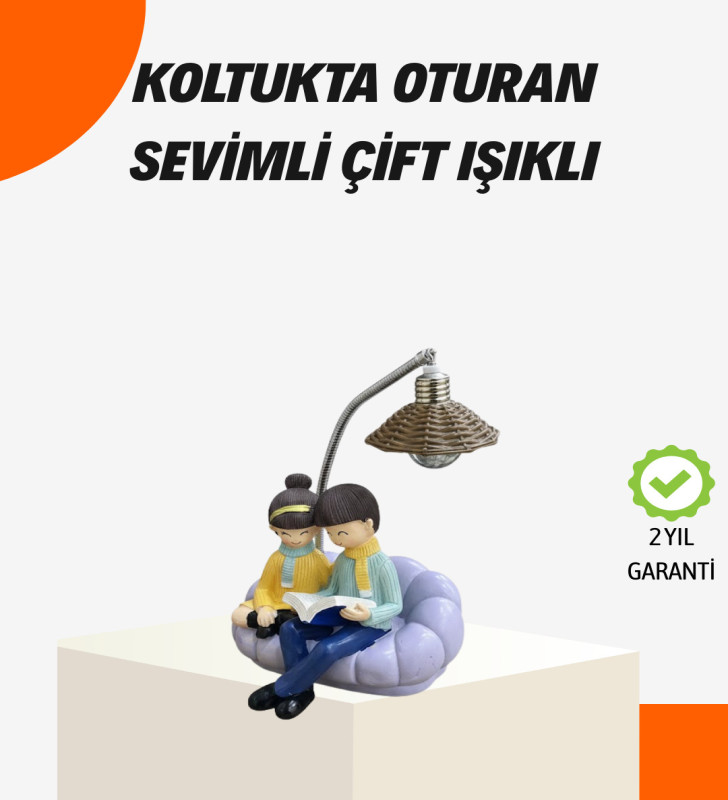 Sevgiliye Özel Çift Figürlü LED Masa Lambası Okuyan Çift Tasarım - Lisinya