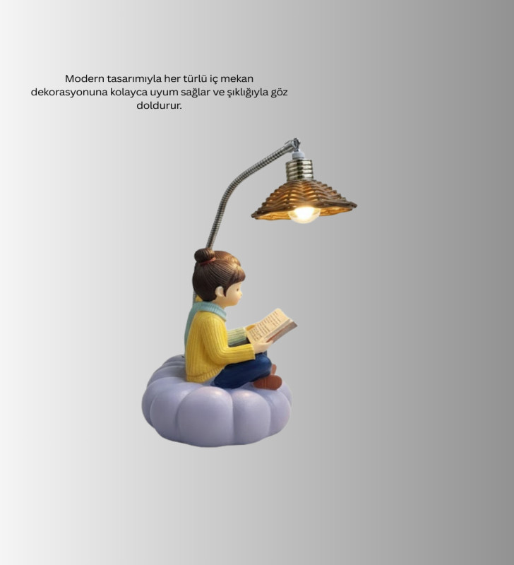 Kitap Okuyan Çift Figürlü Gece Lambası Romantik Dekoratif Masa Lambası - Lisinya