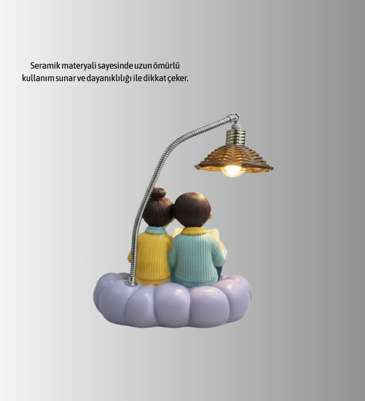 Romantik Çift Figürlü Okuyan Çift Masa Lambası Dekoratif LED Aydınlatma - Lisinya
