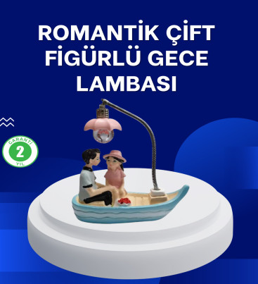 Romantik Sandal Üzerinde Çift Figürü LED Gece Lambası Masa Dekoru - Lisinya