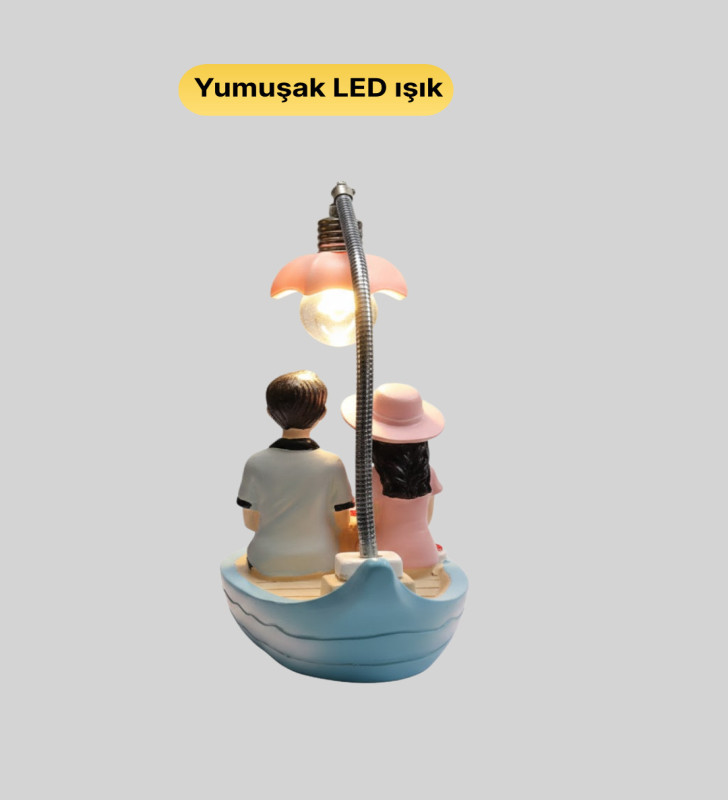 Romantik Sandal Üzerinde Çift Figürü LED Gece Lambası Masa Dekoru - Lisinya