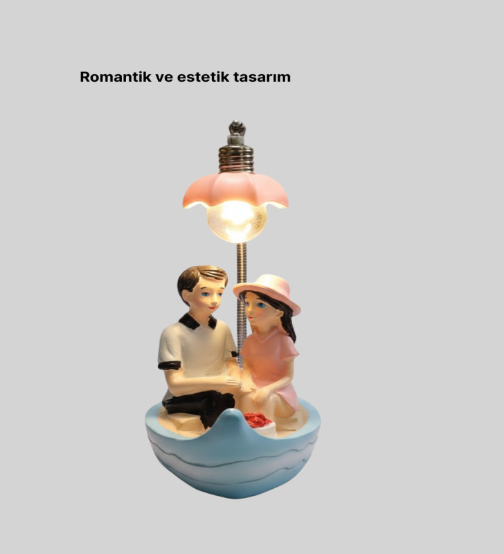Romantik Sandal Üzerinde Çift Figürü LED Gece Lambası Masa Dekoru - Lisinya