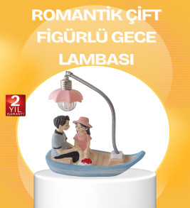 Romantik Çift Figürlü Gece Lambası Sandal Model Sevgiliye Özel Hediye - Lisinya