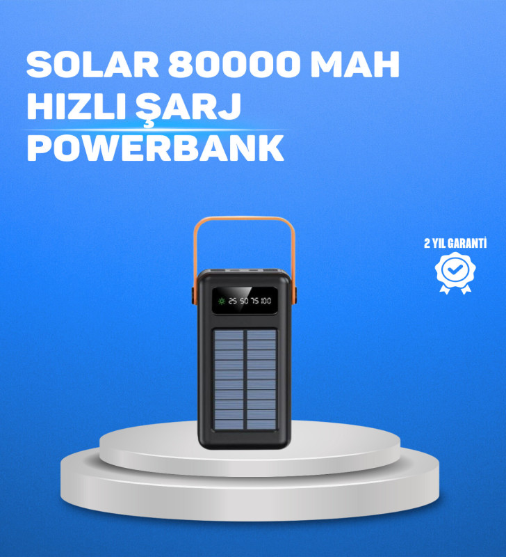 80000 mAh Yüksek Kapasiteli Powerbank Göstergeli Solar Şarj Cihazı - Lisinya