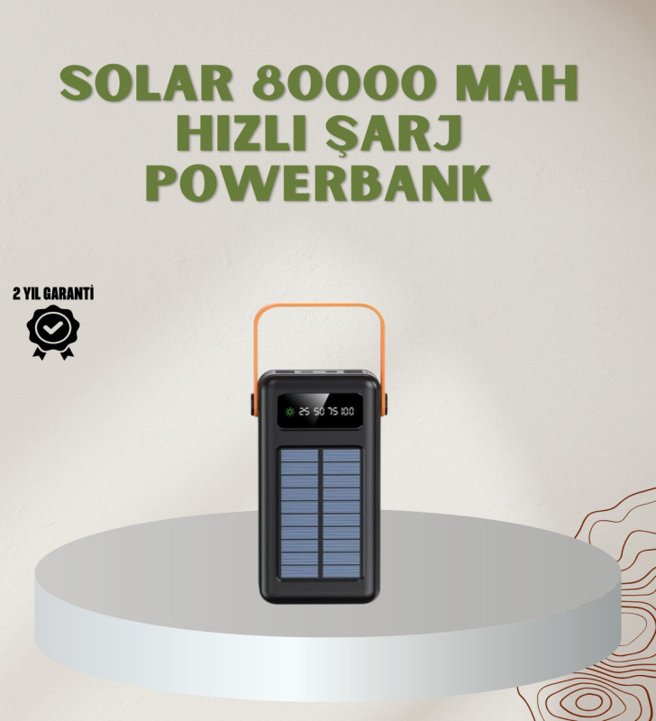 Powerbank Solar Fenerli Çoklu Kablolu Taşınabilir Şarj Aleti - Lisinya