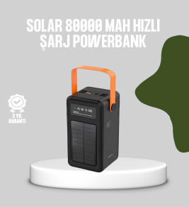 80000 mAh Solar Powerbank Göstergeli Fenerli Hızlı Şarj Taşınabilir Şarj Cihazı - Lisinya