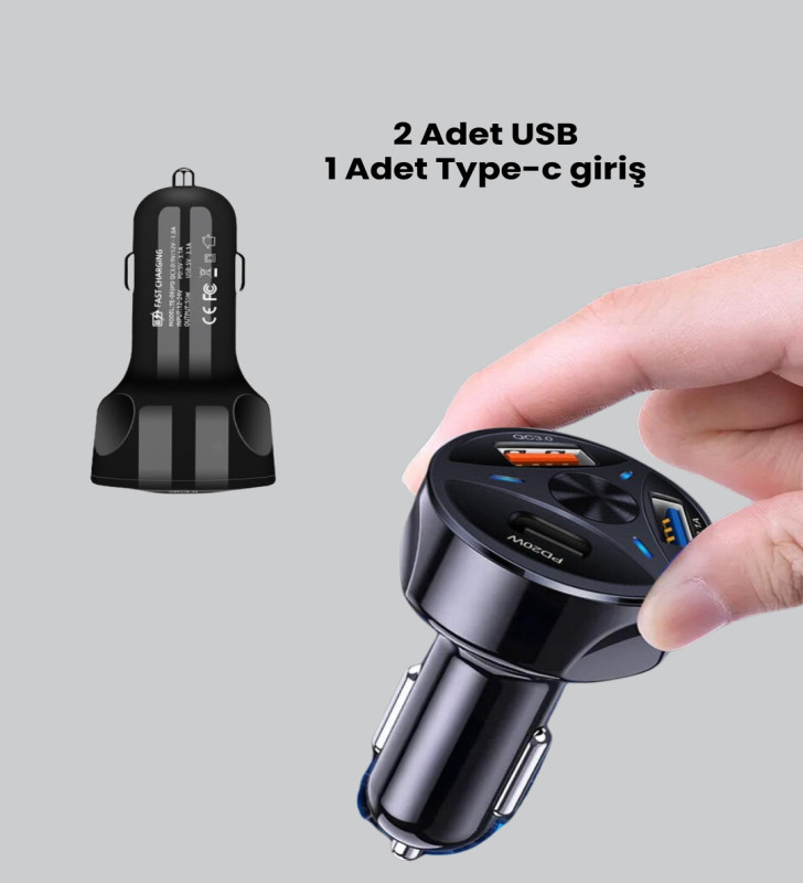 55W Hızlı Şarj Araç Çakmaklık Adaptörü QC 3.0 PD - Lisinya