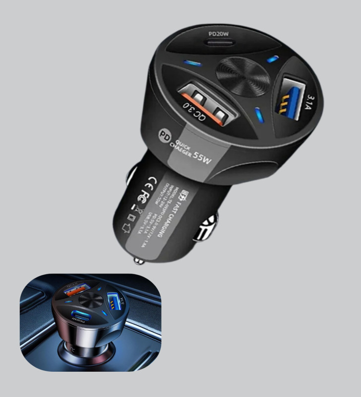 55W Hızlı Şarj Araç Çakmaklık Adaptörü QC 3.0 PD - Lisinya