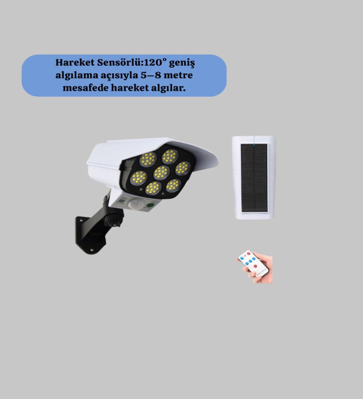 Kamera Görünümlü Solar LED Lamba Hareket Sensörlü Uzaktan Kumandalı Bahçe Duvar Aydınlatması - Lisinya