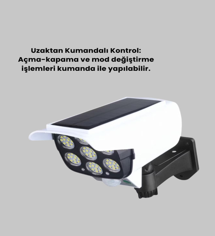 Güneş Enerjili Kamera Görünümlü Hareket Sensörlü LED Duvar Lambası Uzaktan Kumandalı - Lisinya
