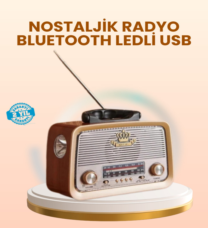 Eskitme Tasarımlı Ahşap Bluetooth Radyo LED Aydınlatmalı - Lisinya