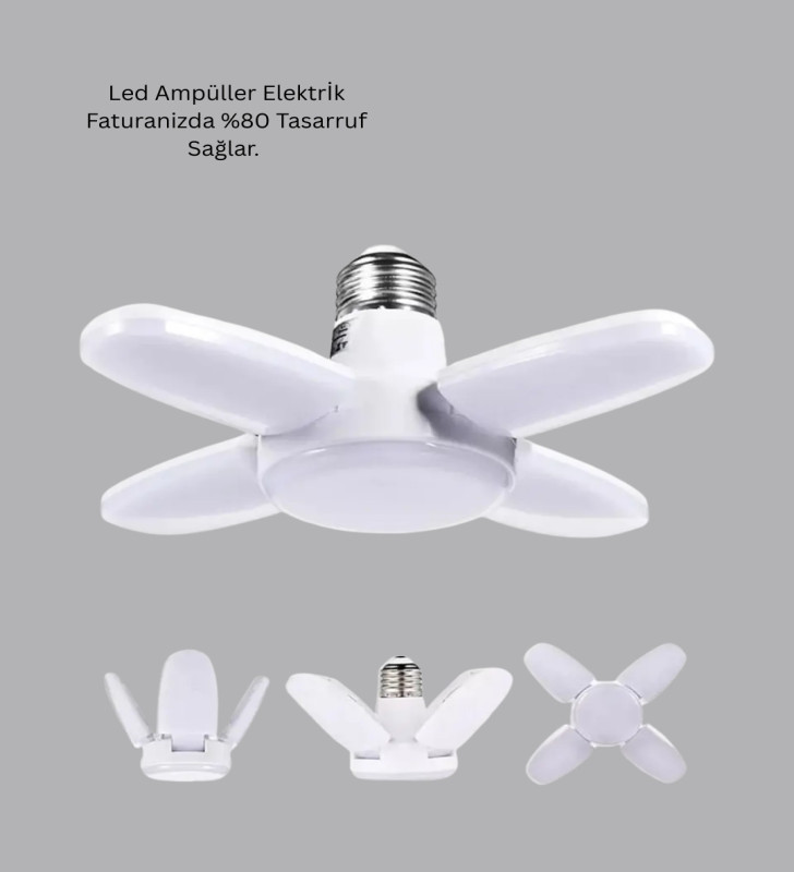 Tasarruflu Pervane LED Ampül 4 Kollu 60 Watt Geniş Alan Aydınlatma - Lisinya