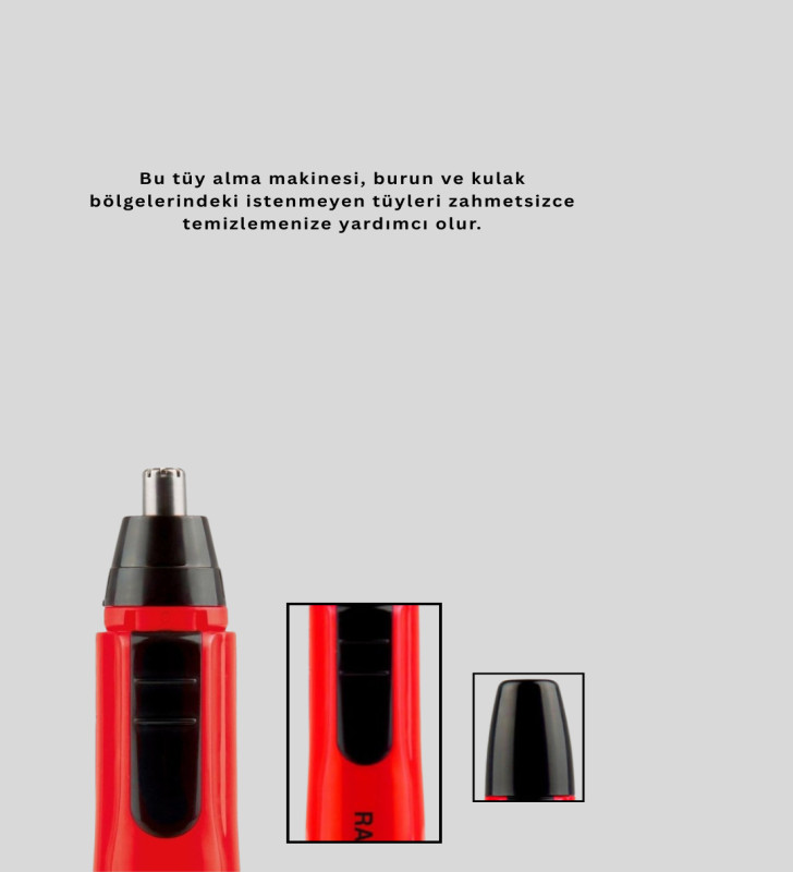 Raks Leo Burun Kulak Tüy Alma Makinesi 45 dk Şarj Süreli Kırmızı - Lisinya