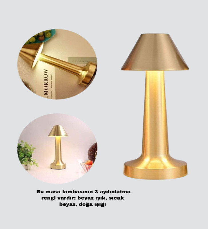 Kablosuz LED Masa Lambası 1800mAh 3 Renk Aydınlatma Dokunmatik - Lisinya
