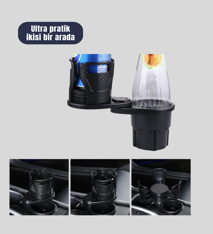 Çiftli Araba Bardak Tutucu Karbon Fiber Görünümlü 360° Ayarlı - Lisinya