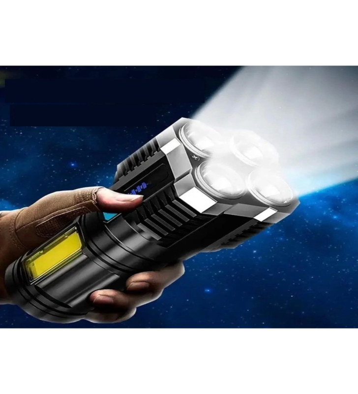 Ultra Parlak El Feneri Usb Şarj 4 Led+Yan Cob Led Taktik Günlük Hayat Kamp Avcılık El Feneri ( Lisinya )